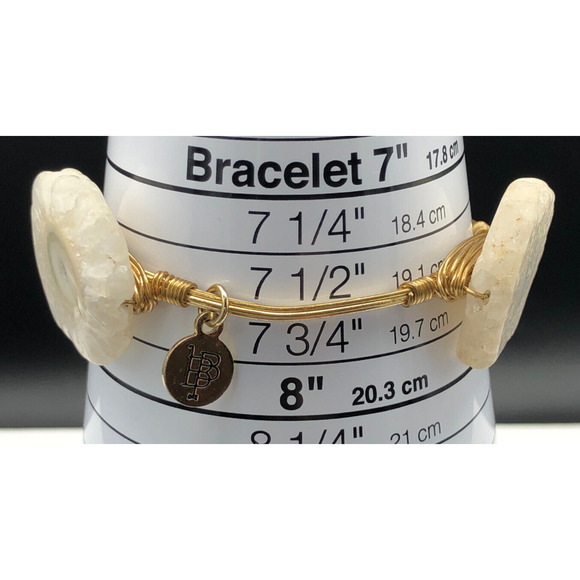 Bourbon & Boweties Bracelet Milky Quartz Slabs Gold Tone Wire Wrapped Bangle - Picture 6 of 7